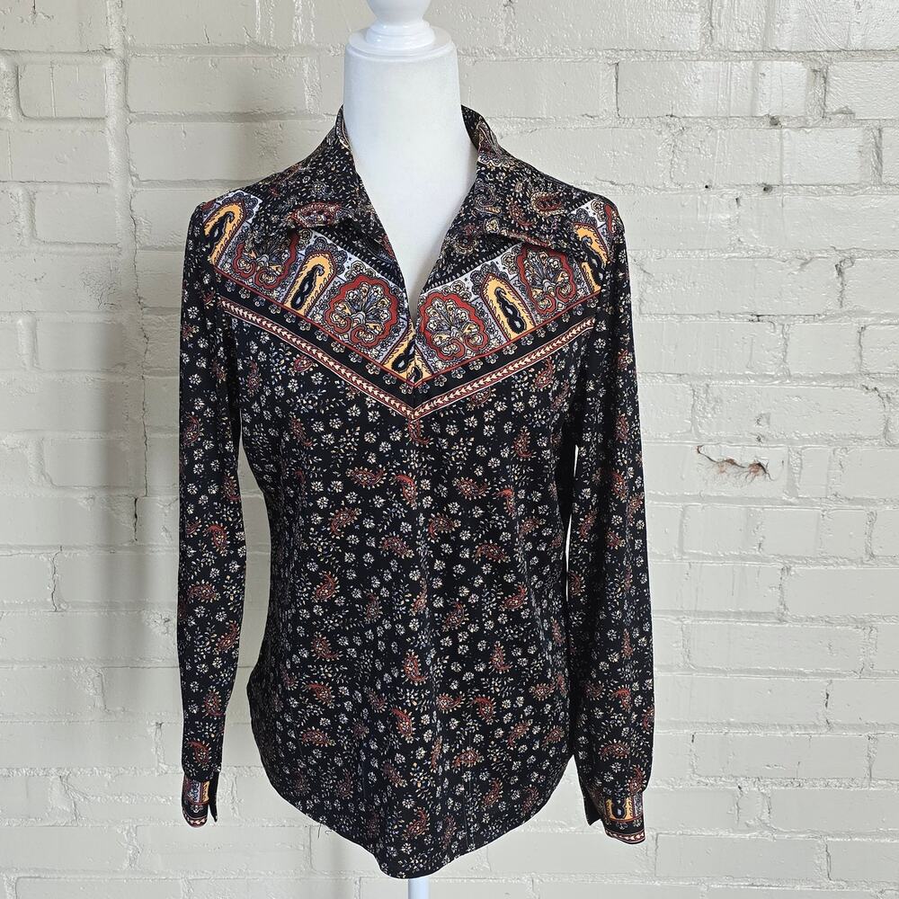 Mardi Modes Vintage 70s Paisley Blouse ┃Black Rust ┃Psychedelic Boho Whimsigoth